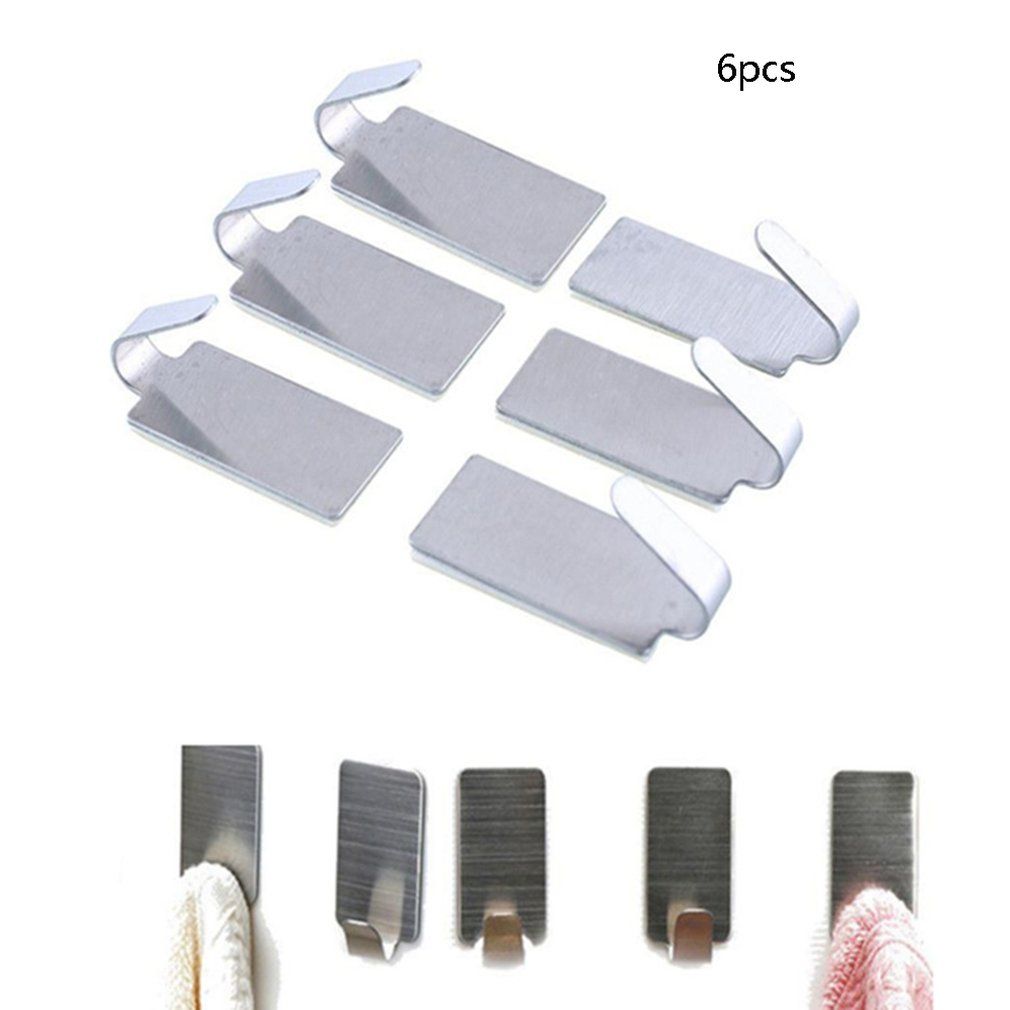 6pcs Adhesive Stainless Steel Bathroom Wall Hanger Stick Robe Towel