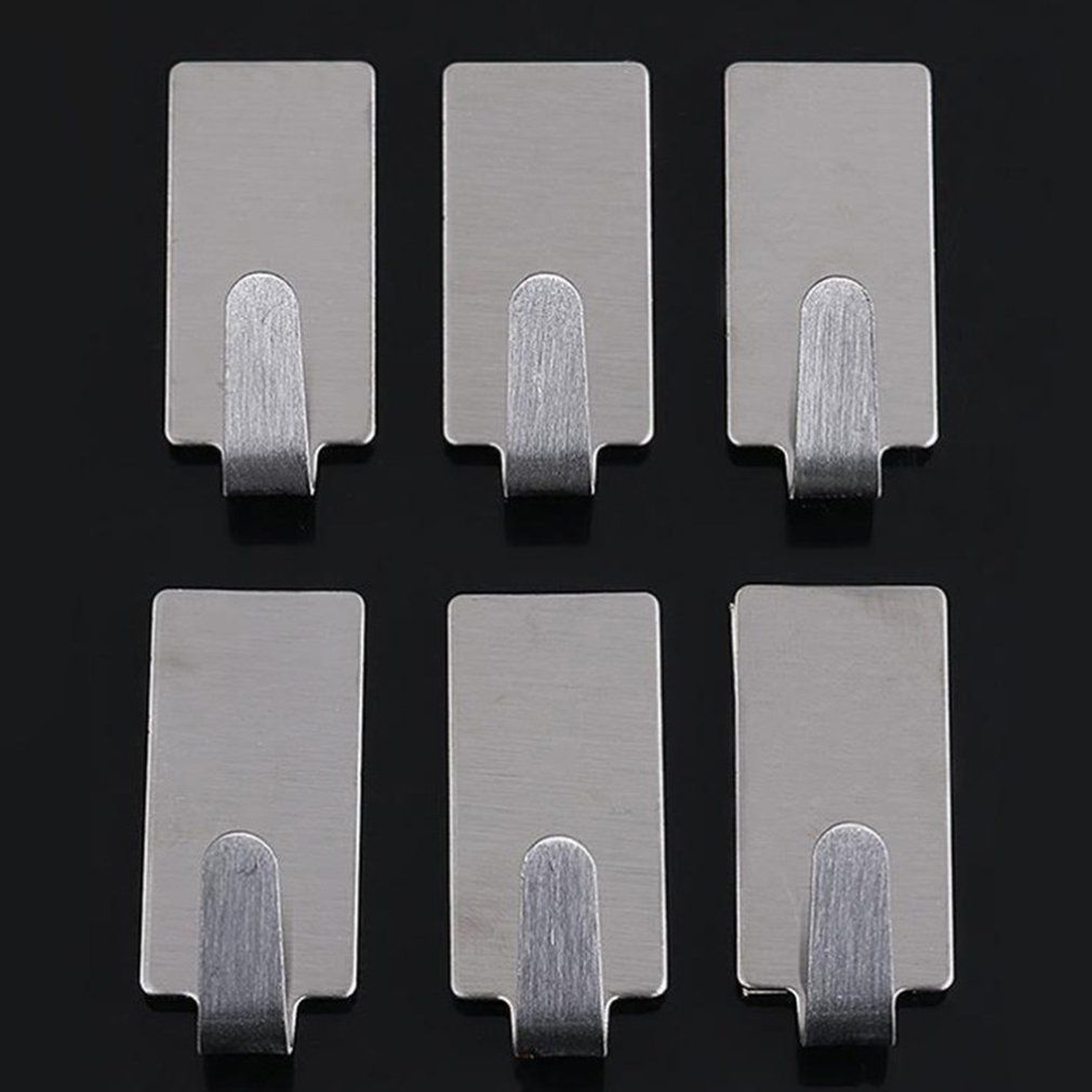 6pcs Adhesive Stainless Steel Bathroom Wall Hanger Stick Robe Towel