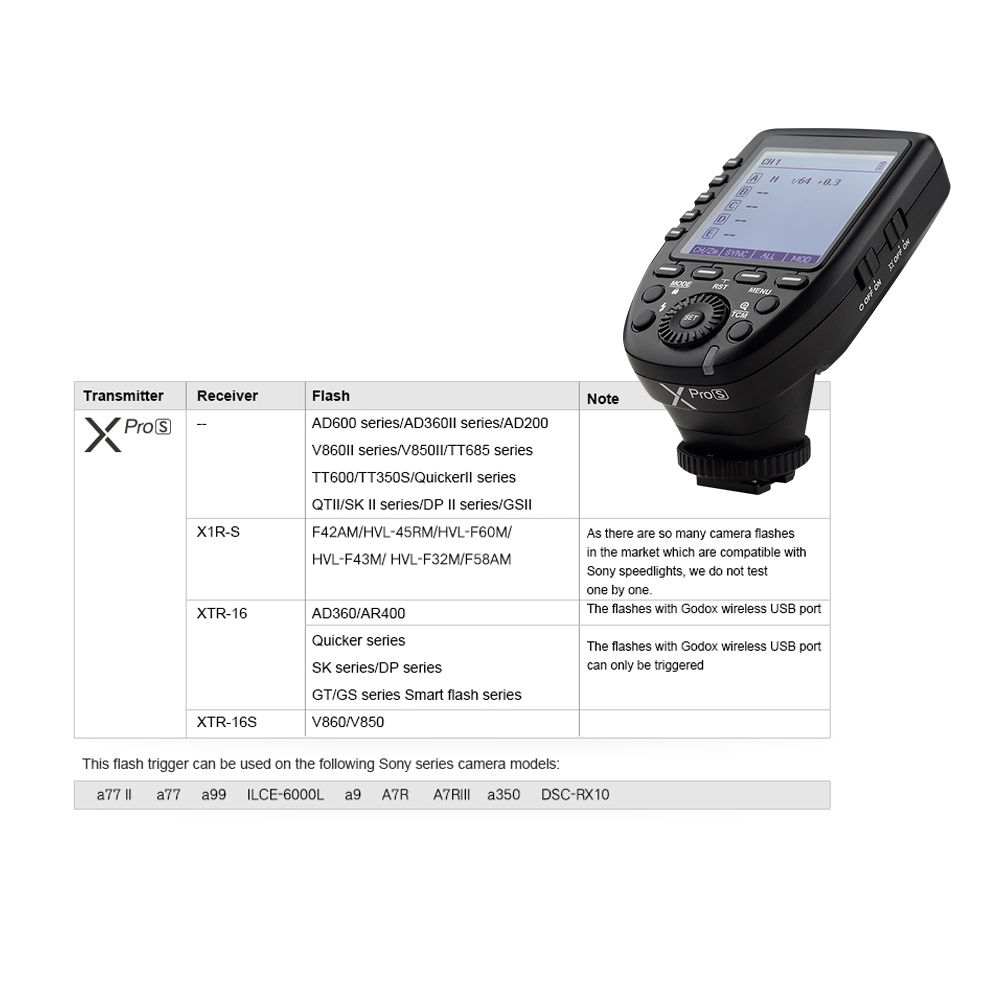 XproS TTL Wireless Flash Trigger Transmitter Support TTL Autoflash 1/8000s HSS Large LCD 5 Group Buttons 11 Customizable Functions For Sony A7 II A77 A99 ILCE-6000L A9 A7R A7RII A350 DSC-RX10