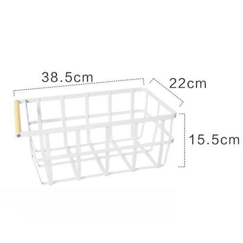 1 Pc Kitchen Iron Basket White Vegetable Wooden Handle Drainer Storage Case Holder Container For Hotel Home Restaurant