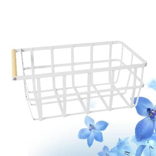 1 Pc Kitchen Iron Basket White Vegetable Wooden Handle Drainer Storage Case Holder Container For Hotel Home Restaurant