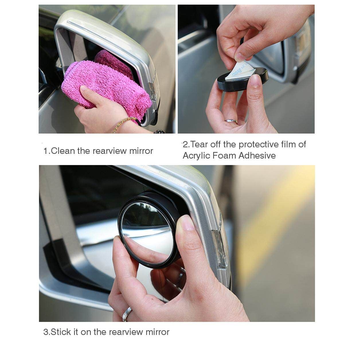 Car Vehicle Blind Spot Mirror Rear View Mirrors HD Convex Glass 360 Degree View Adjustable Mirror Silver