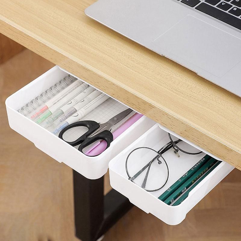S Stick Table Storage Drawer Organizer Box Pencil Tray Desk  Under Desk Stand S-adhesive under-drawer Storage Box