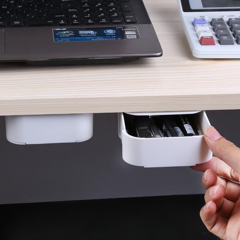S Stick Table Storage Drawer Organizer Box Pencil Tray Desk  Under Desk Stand S-adhesive under-drawer Storage Box