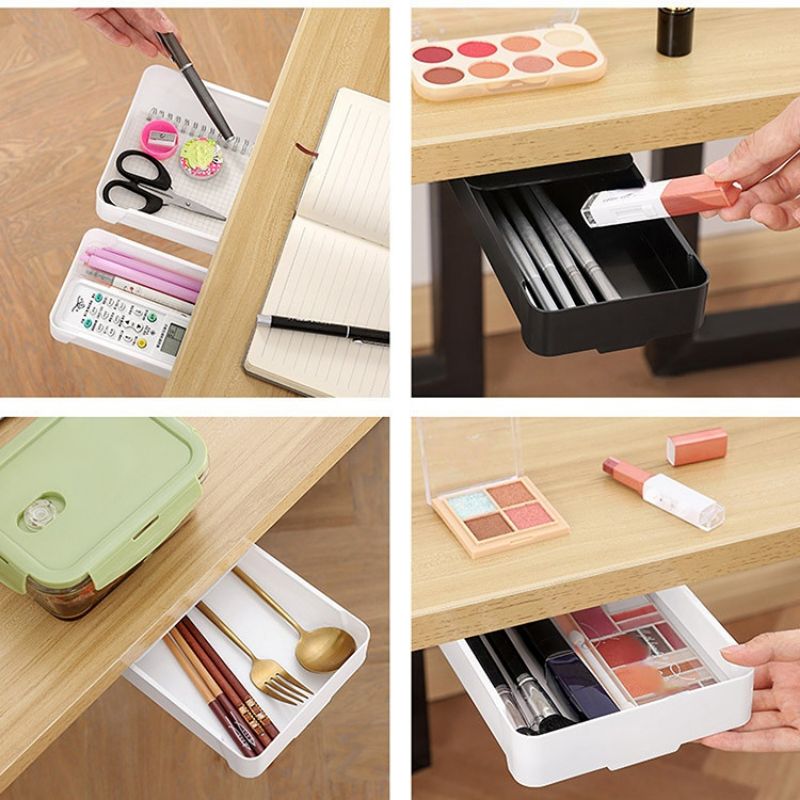S Stick Table Storage Drawer Organizer Box Pencil Tray Desk  Under Desk Stand S-adhesive under-drawer Storage Box