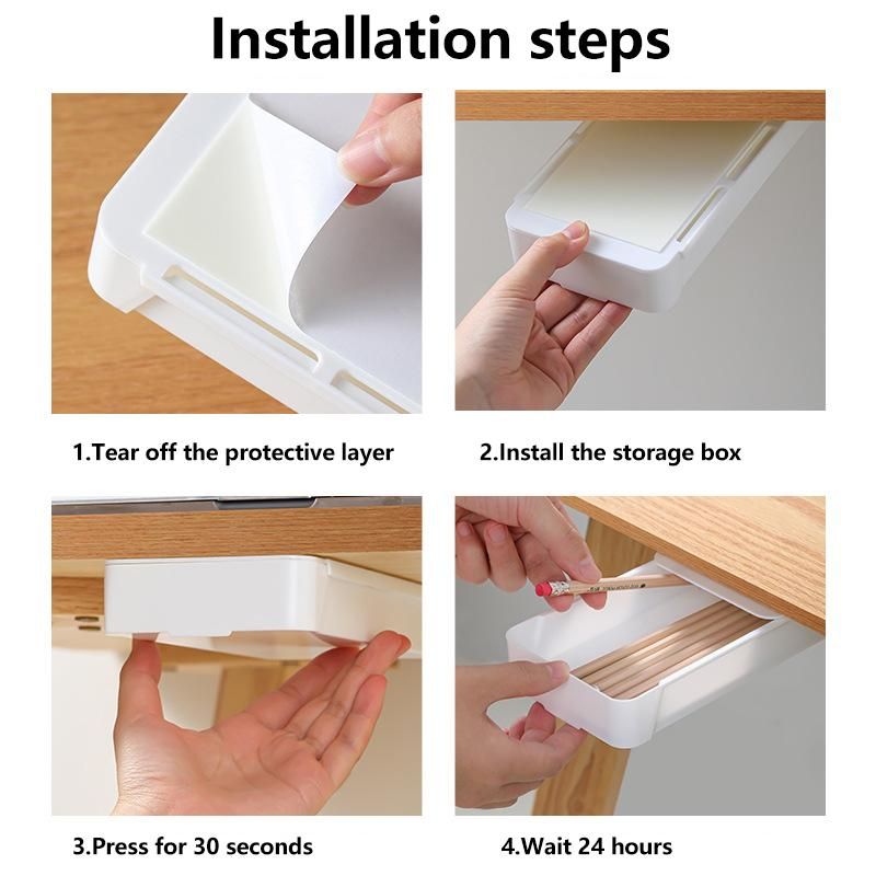 S Stick Table Storage Drawer Organizer Box Pencil Tray Desk  Under Desk Stand S-adhesive under-drawer Storage Box