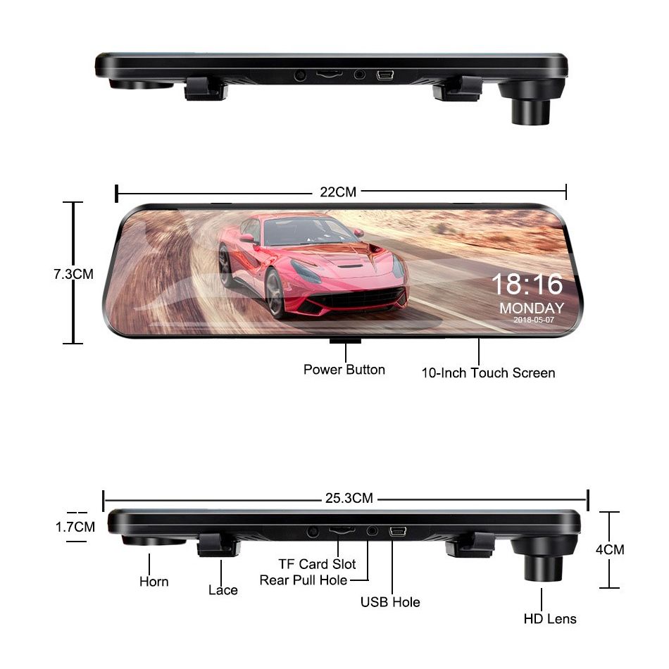 Car DVR Mirror Video Recorder 1080P Touch Screen Dashcam