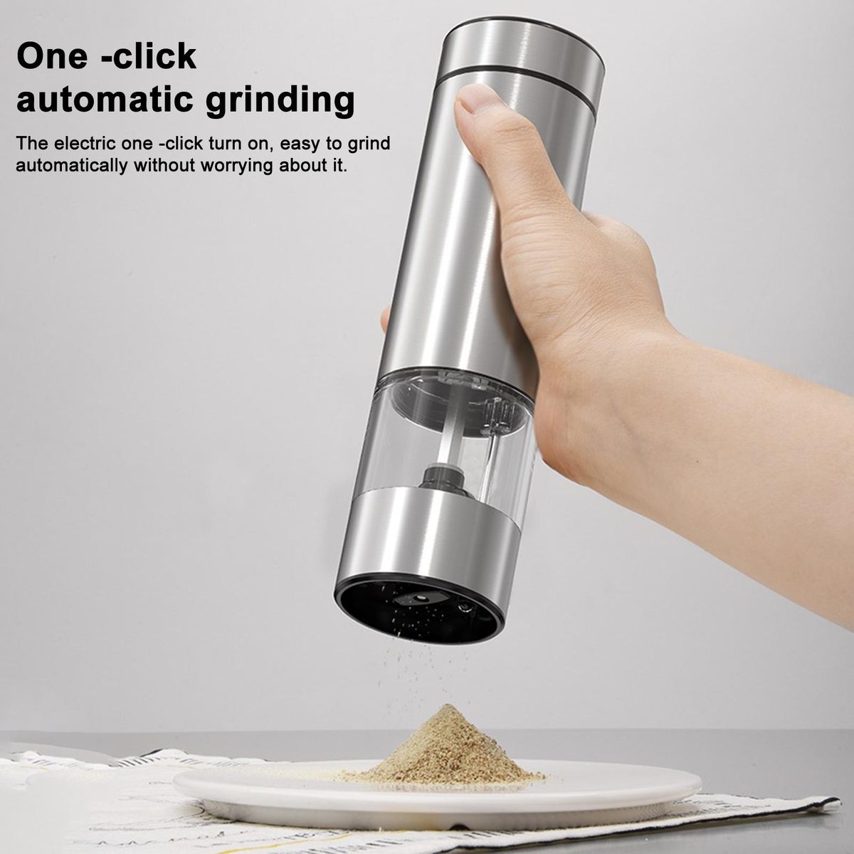 Battery Operated Pepper Grinder Easygrind Battery Operated for Spices Silver