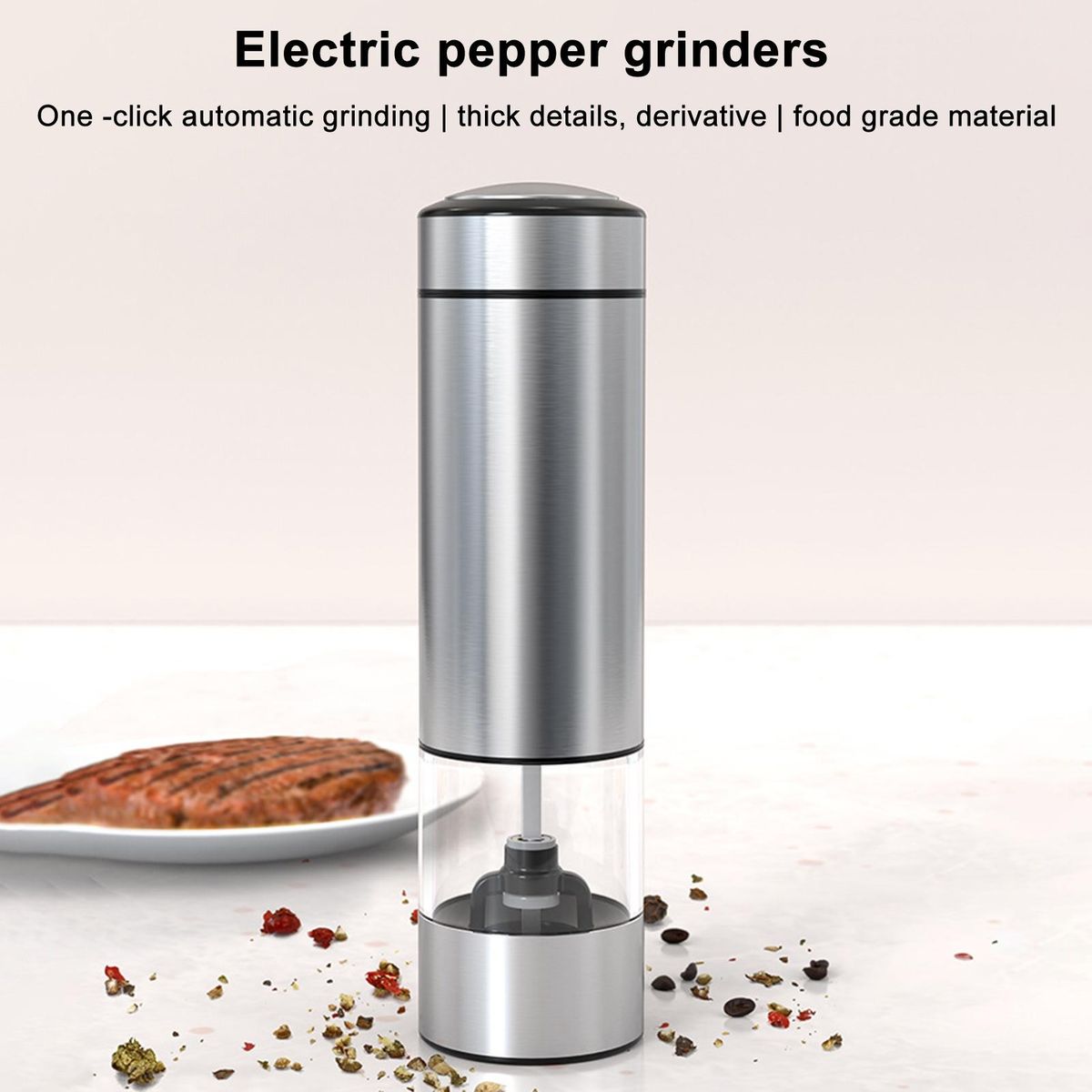 Battery Operated Pepper Grinder Easygrind Battery Operated for Spices Silver