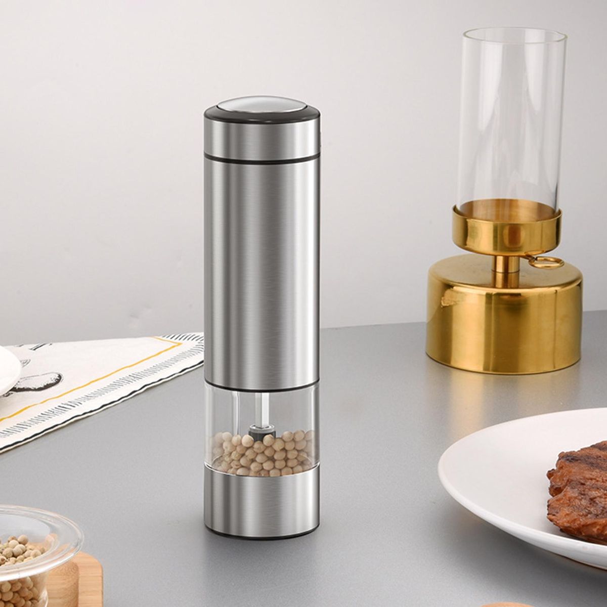 Battery Operated Pepper Grinder Easygrind Battery Operated for Spices Silver