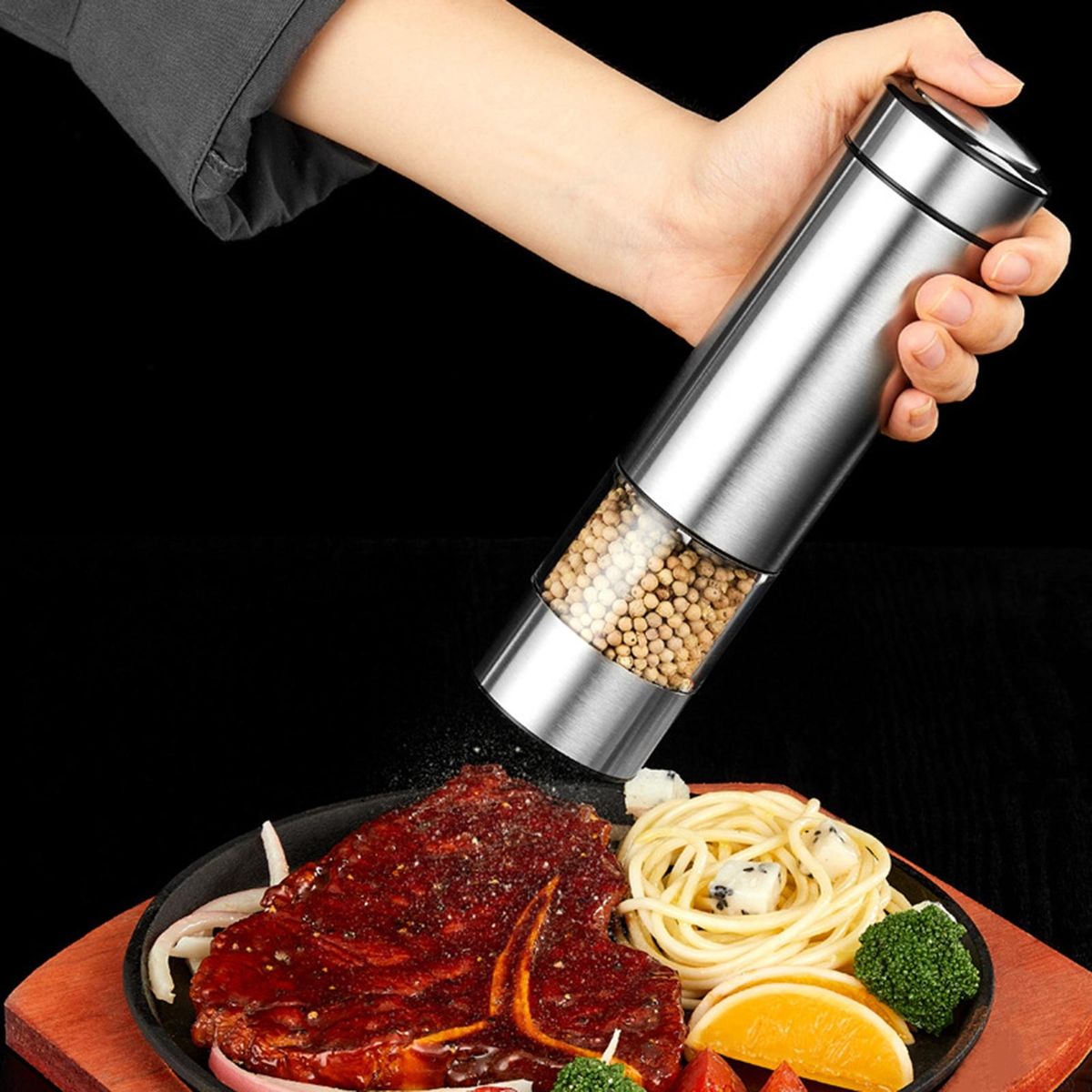 Battery Operated Pepper Grinder Easygrind Battery Operated for Spices Silver