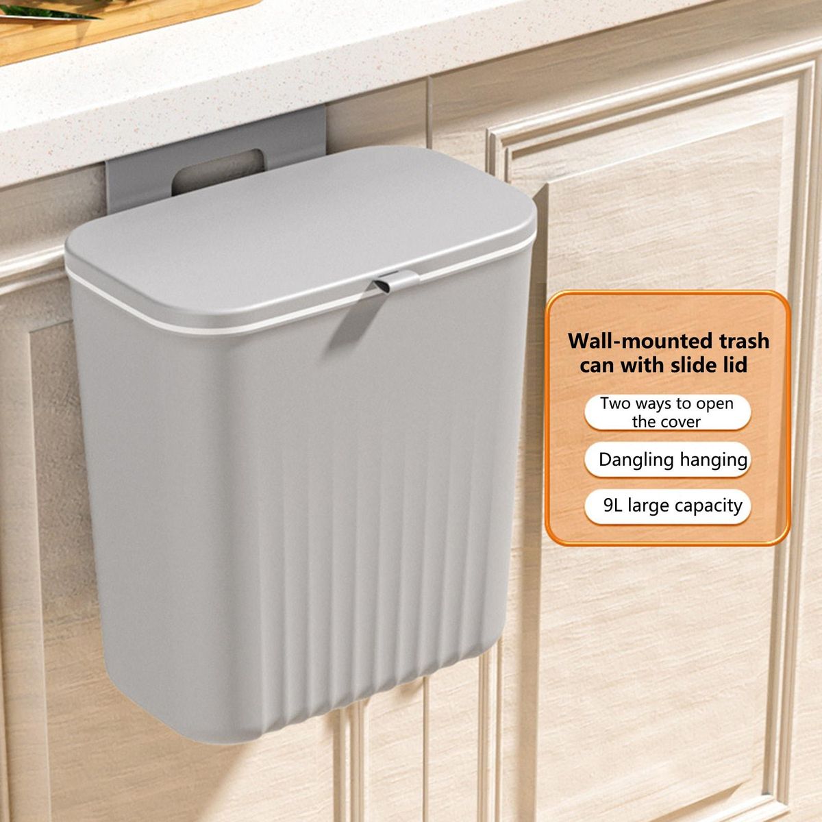 Waste Garbage Bin Wall-mounted Sliding Garbage Can Grey