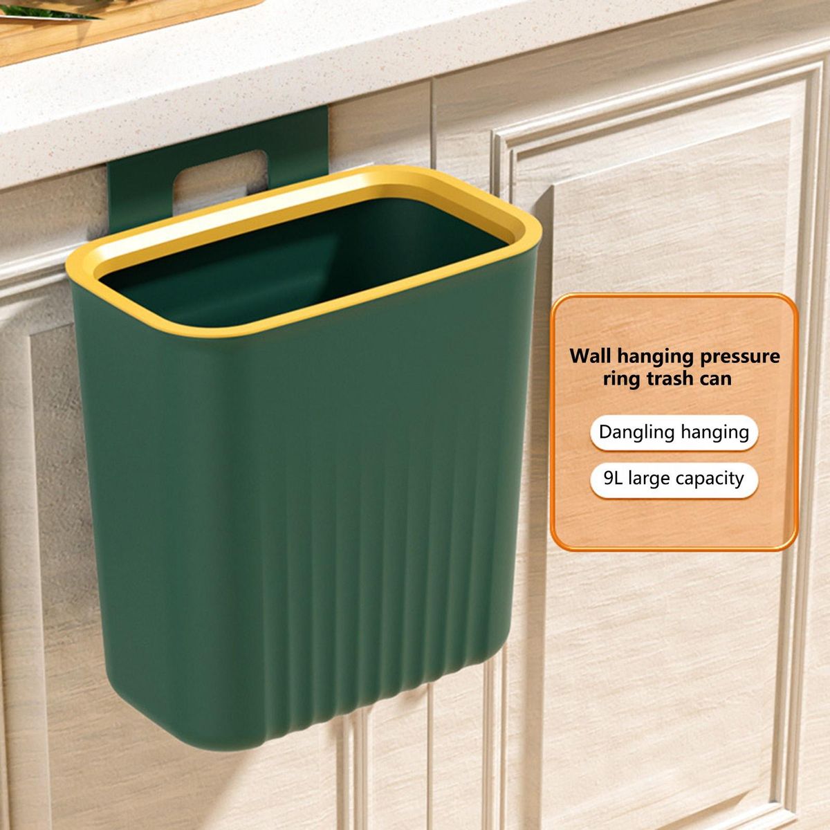 Waste Garbage Bin Wall-mounted Sliding Garbage Can Green