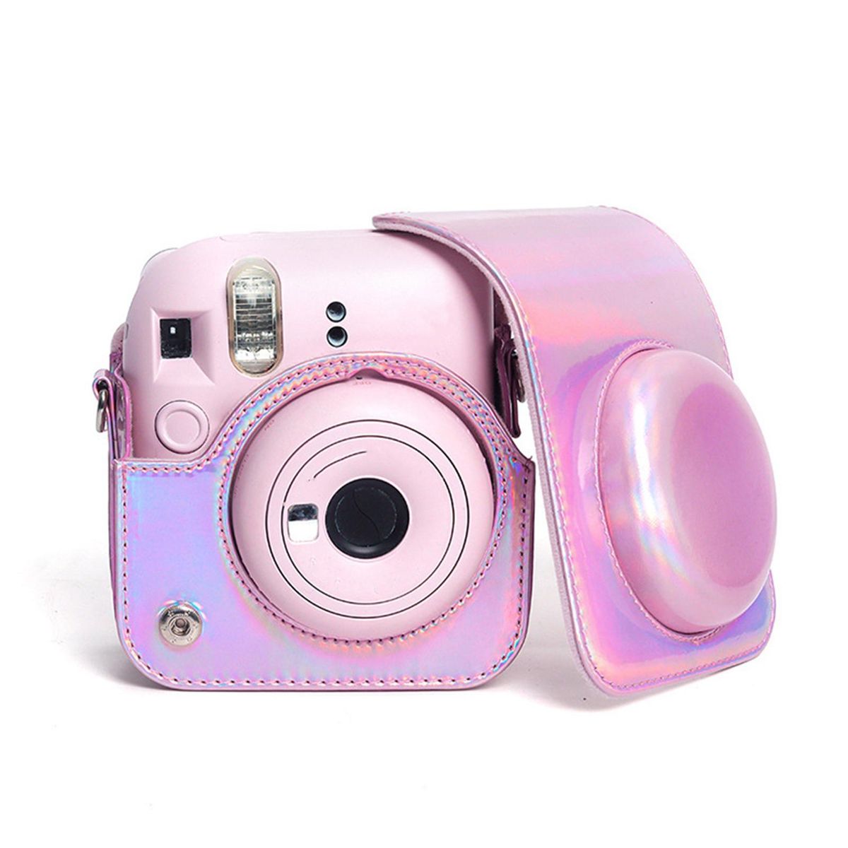 Premium Faux Leather Camera Bag for Polaroid Instax Mini 12 Shockproof Pink