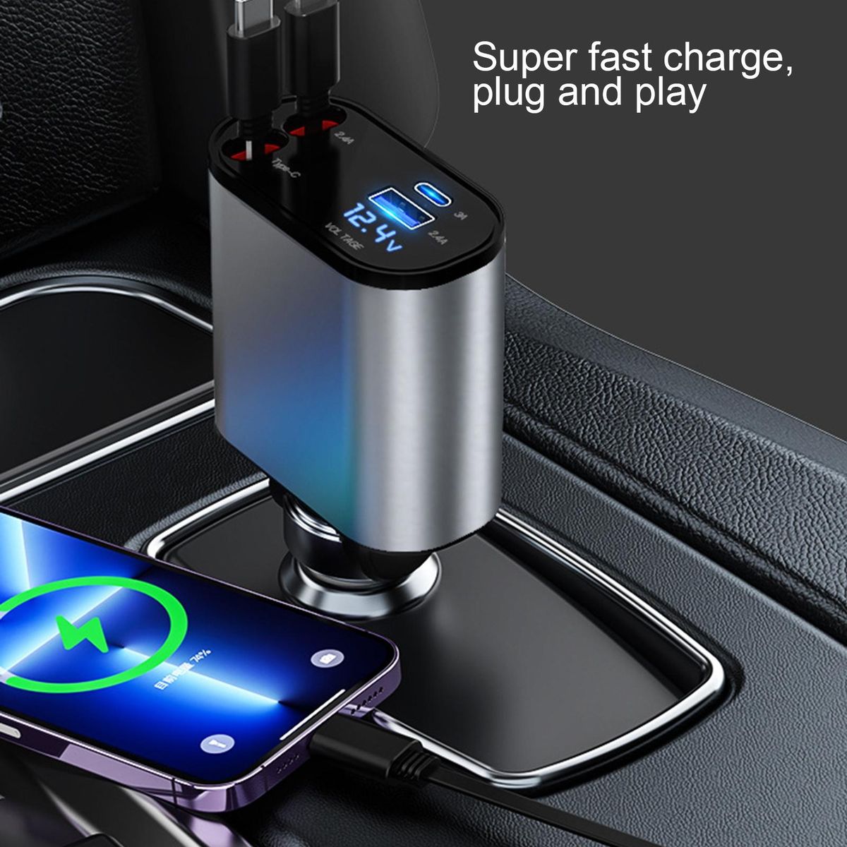Fast Charging Car Charger Powerdrive Pro Dual Retractable Car Charger