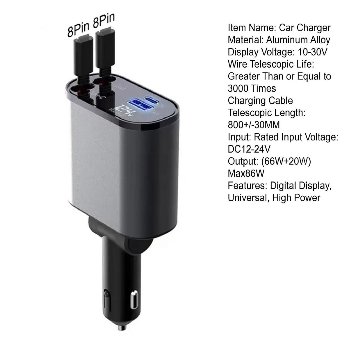 Fast Charging Car Charger Powerdrive Pro Dual Retractable Car Charger