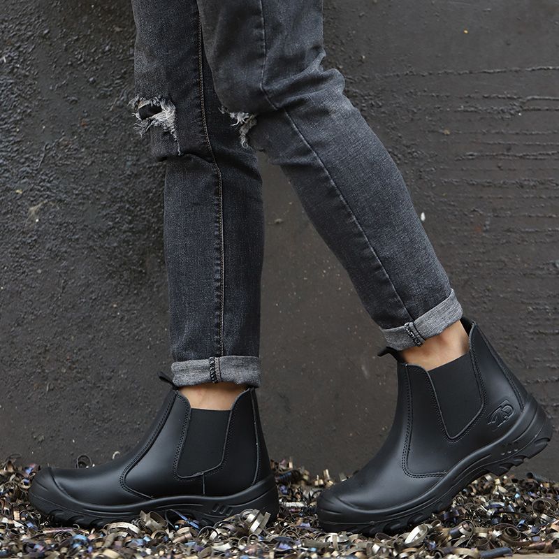 Work Safety Shoes Genuine Leather Chelsea Boots Men Steel Toe Cap Work Shoes