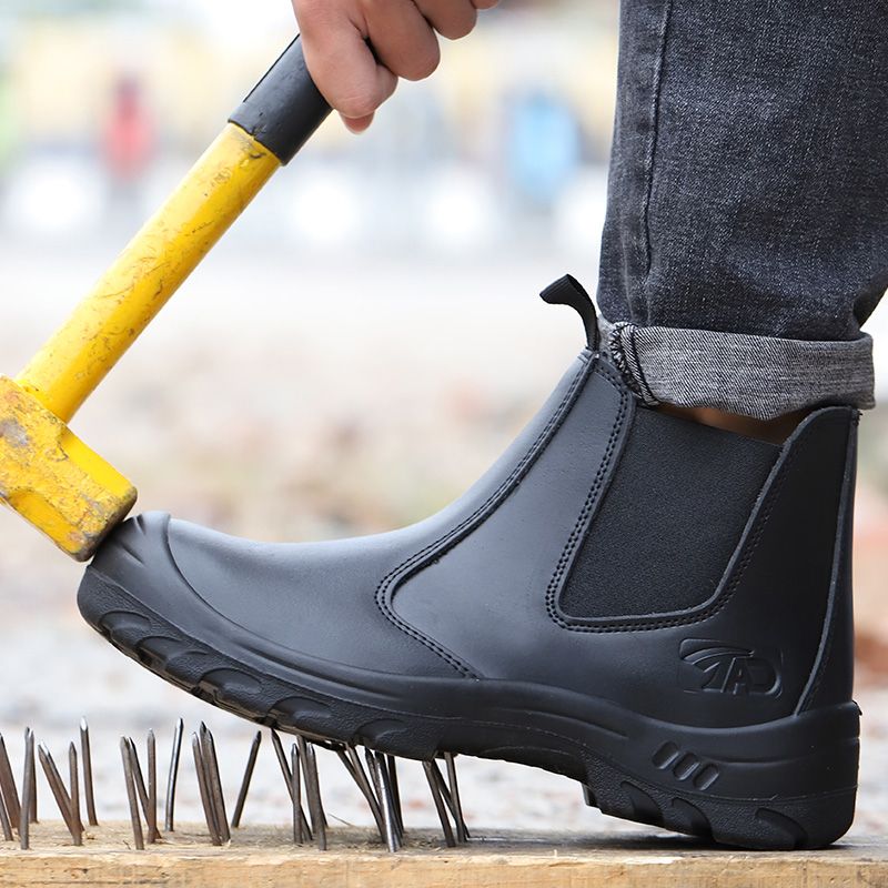 Work Safety Shoes Genuine Leather Chelsea Boots Men Steel Toe Cap Work Shoes