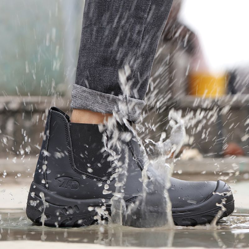Work Safety Shoes Genuine Leather Chelsea Boots Men Steel Toe Cap Work Shoes