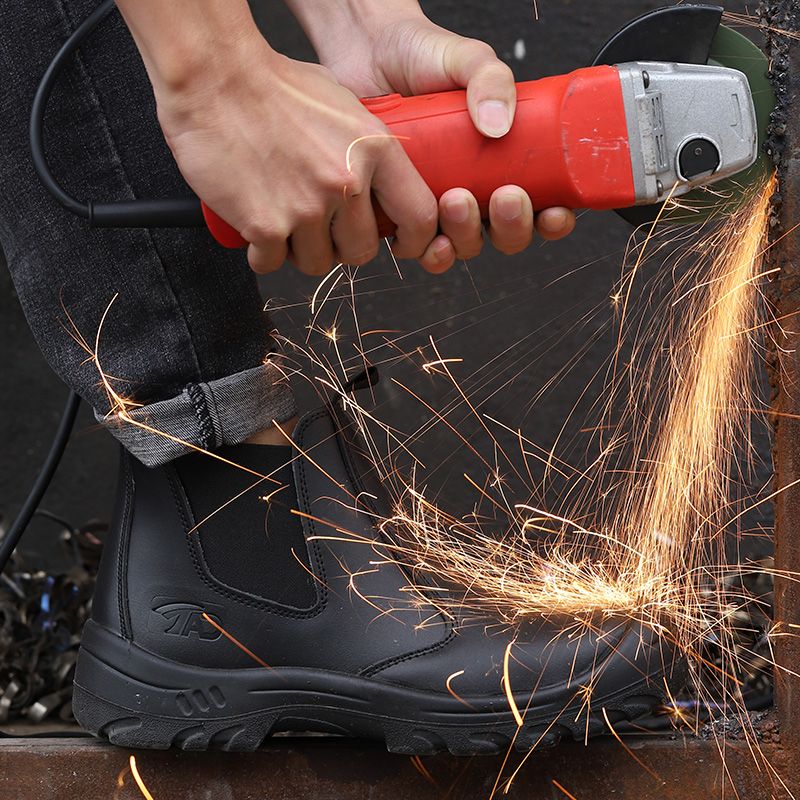 Work Safety Shoes Genuine Leather Chelsea Boots Men Steel Toe Cap Work Shoes