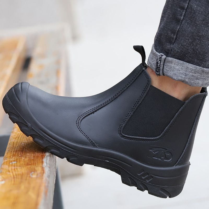 Work Safety Shoes Genuine Leather Chelsea Boots Men Steel Toe Cap Work Shoes