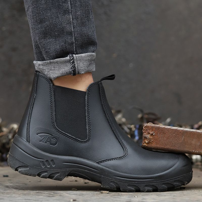 Work Safety Shoes Genuine Leather Chelsea Boots Men Steel Toe Cap Work Shoes
