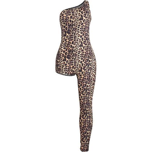 VWIWV Women's Sexy Leopard Jumpsuit One Shoulder Asymmetric