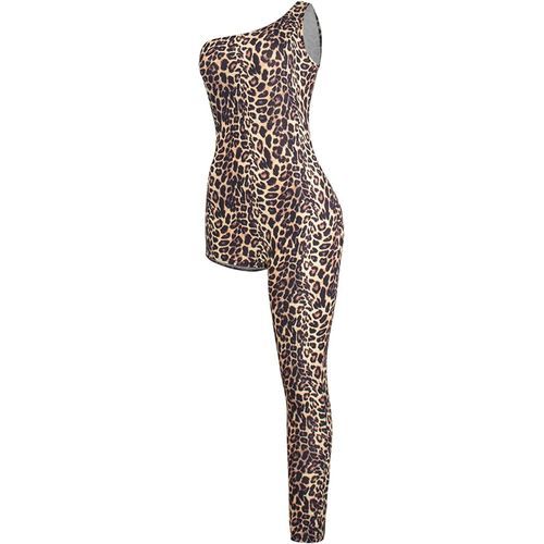 VWIWV Women's Sexy Leopard Jumpsuit One Shoulder Asymmetric