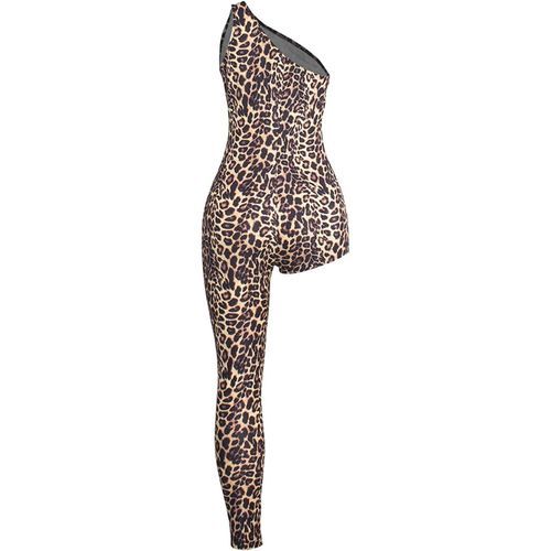 VWIWV Women's Sexy Leopard Jumpsuit One Shoulder Asymmetric