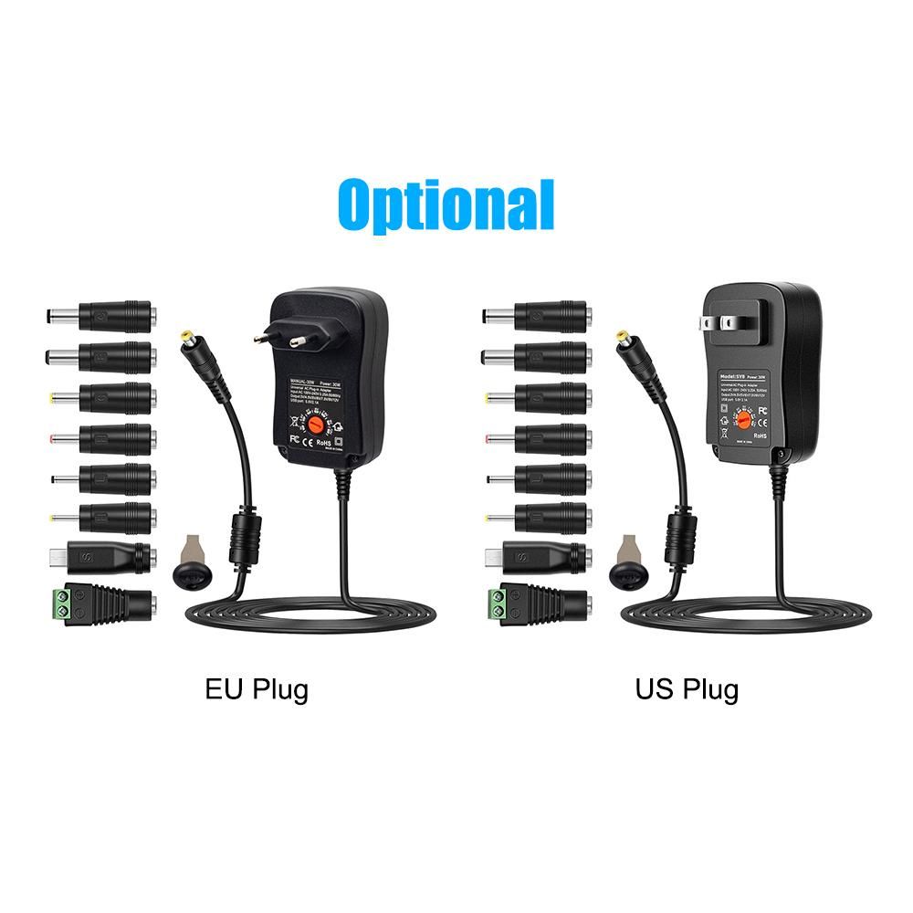 30W Universal AC to DC Power Supply Adapter with 5V 2.1A USB Port, AC Plug-in Power Charger 3V to 12V Adjustable Output Voltage with 8 DC Adapter Tips for Household Electronics