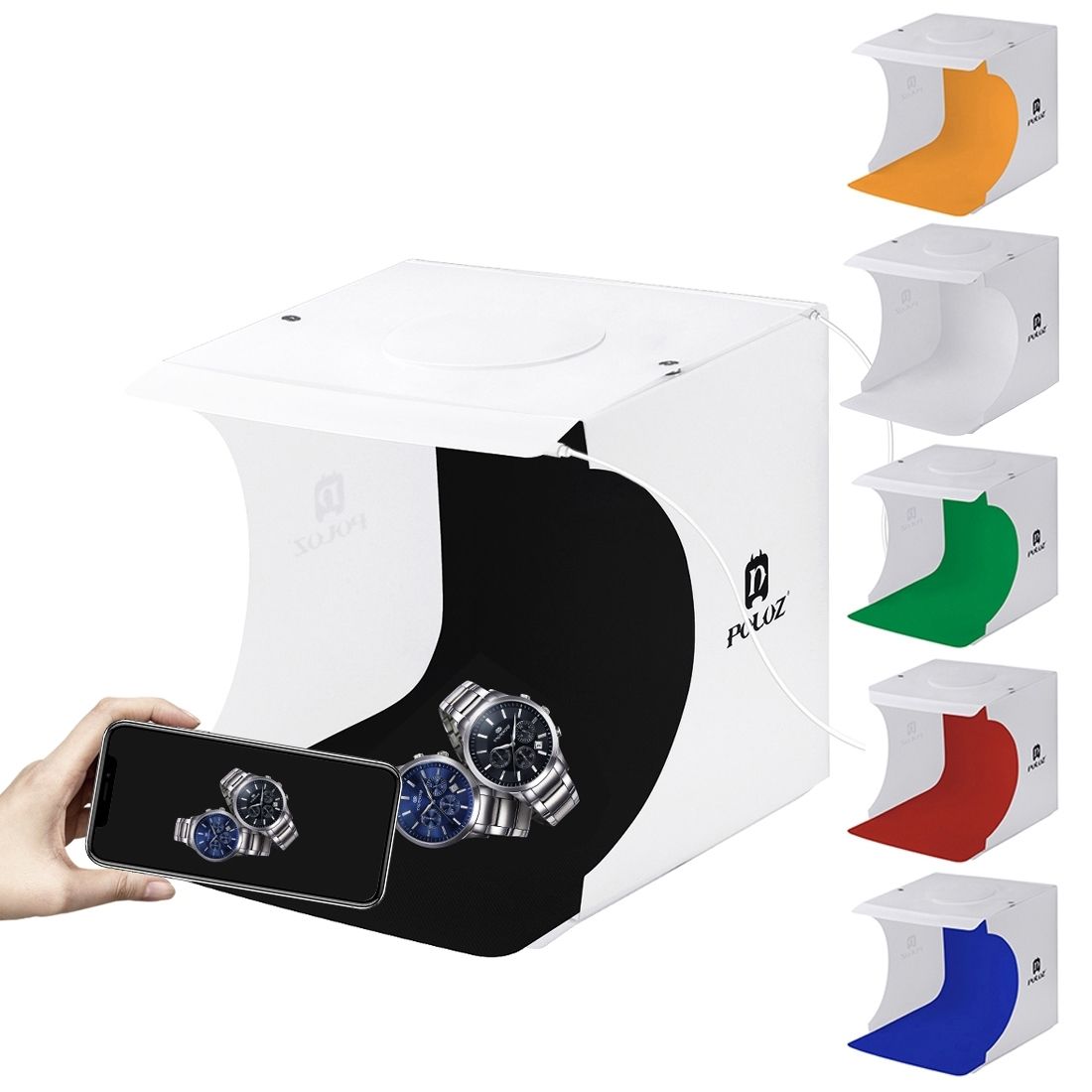 20cm Include 2 LED Panels Folding Portable 1100LM Light Photo Lighting Studio Shooting Tent Box Kit With 6 Colors Backdrops (Black, White, Orange, Red, Green, Blue), Unfold Size: 24cm X 23cm X 22cm