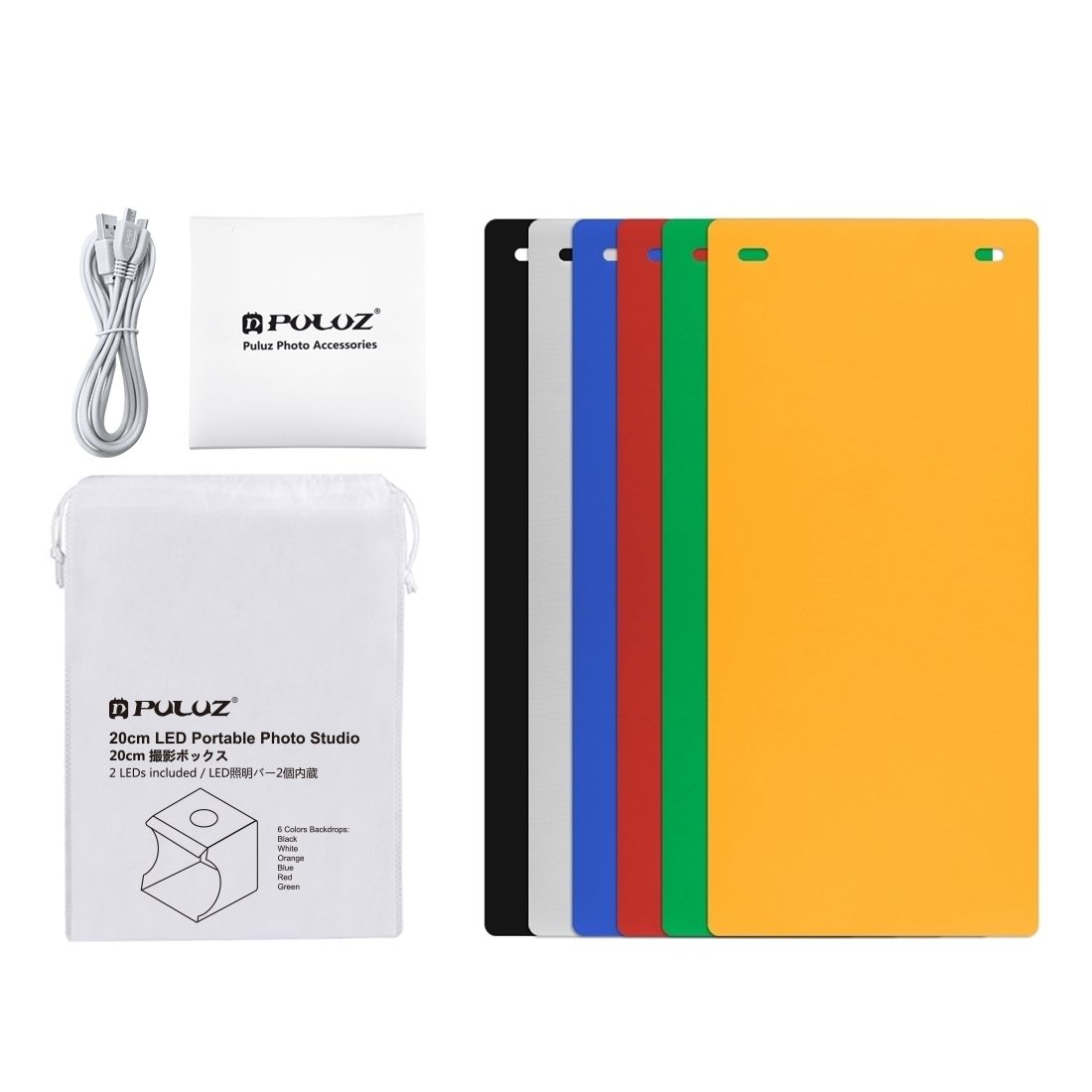 20cm Include 2 LED Panels Folding Portable 1100LM Light Photo Lighting Studio Shooting Tent Box Kit With 6 Colors Backdrops (Black, White, Orange, Red, Green, Blue), Unfold Size: 24cm X 23cm X 22cm