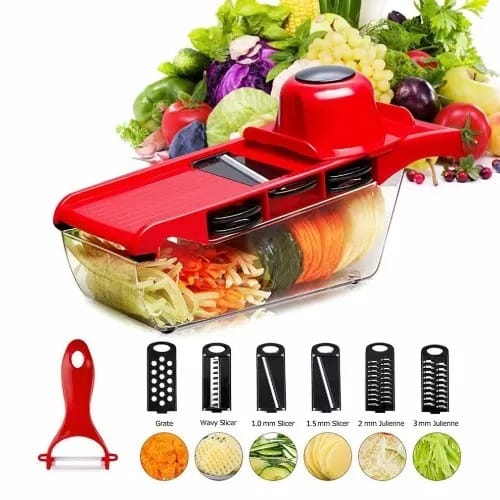 Mandoline Slicer + Vegetable Cutter With 6 Interchangeable Blades With Peeler