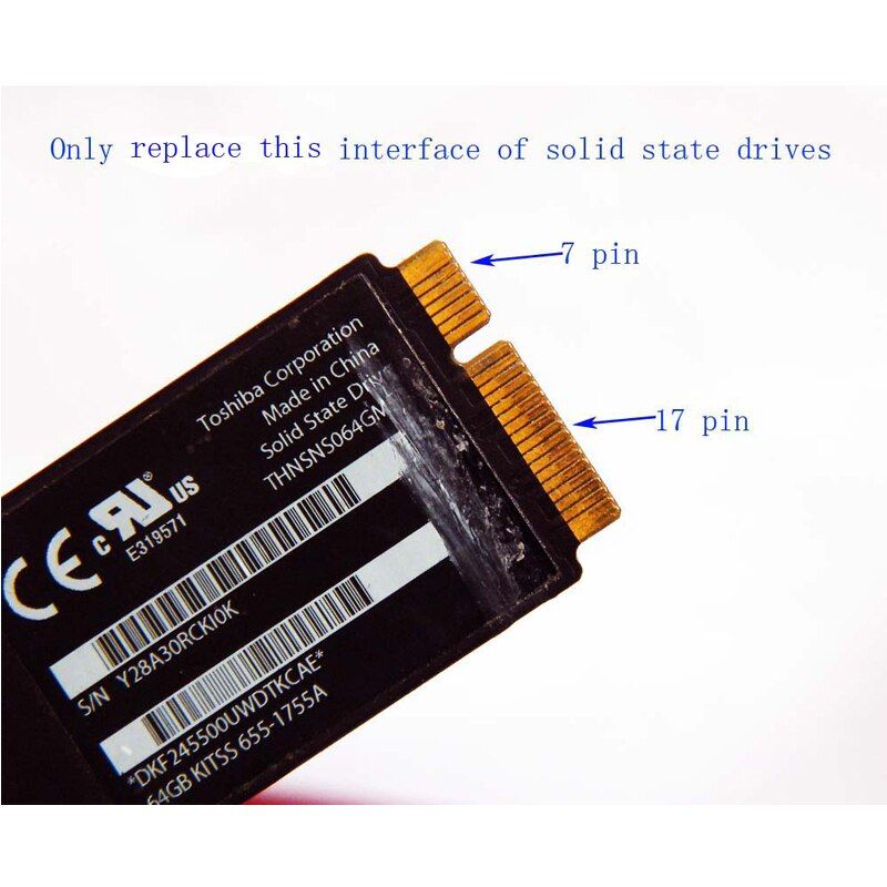 10 Pieces 64GB 128GB 256GB 512GB M.2  SSD + Adapter Card Replace 2012 MacBook Air A1465 A1466 64G