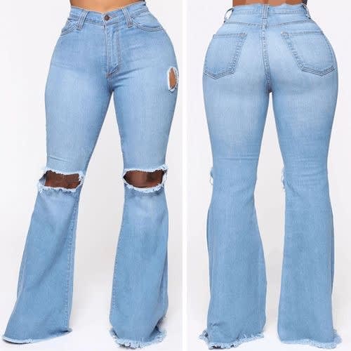 Ladies  Loose Flared High Waist Ripped Jeans