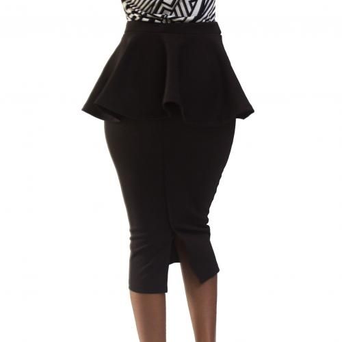 Betsy Peplum Midi Skirt - Black
