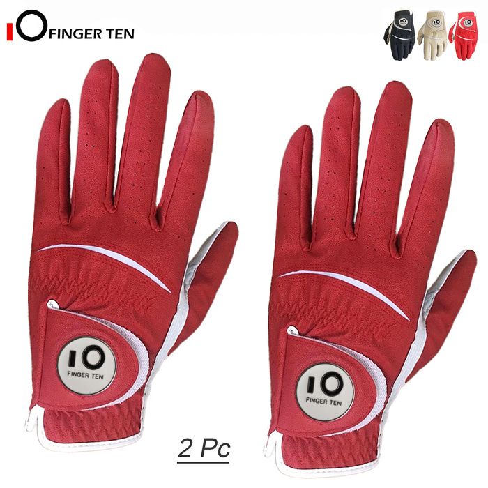 2 Pcs Soft Pu Leather Mens Golf Gloves With Ball Marker All