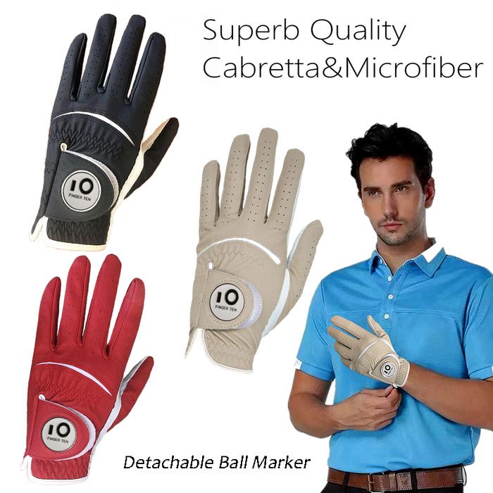 2 Pcs Soft Pu Leather Mens Golf Gloves With Ball Marker All