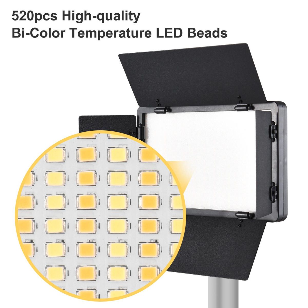 Portable LED Video Light Photography Fill Light 520pcs LED Beads 3000K/5500K Bi-Color Dimmable DC/NP Series Battery Powered with Barndoor Cold   Shoe Adapter Power Adapter for Studio Product Portrait Photography Live Streamin
