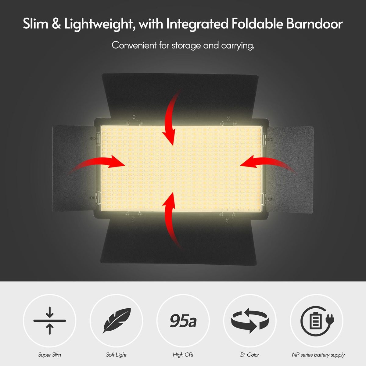 Portable LED Video Light Photography Fill Light 520pcs LED Beads 3000K/5500K Bi-Color Dimmable DC/NP Series Battery Powered with Barndoor Cold   Shoe Adapter Power Adapter for Studio Product Portrait Photography Live Streamin