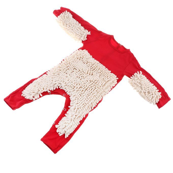Baby Romper Clothes Crawling Jumpsuit Cleaning Mop 80cm Red+Beige