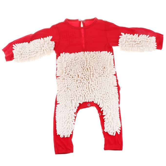 Baby Romper Clothes Crawling Jumpsuit Cleaning Mop 80cm Red+Beige