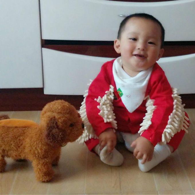 Baby Romper Clothes Crawling Jumpsuit Cleaning Mop 80cm Red+Beige