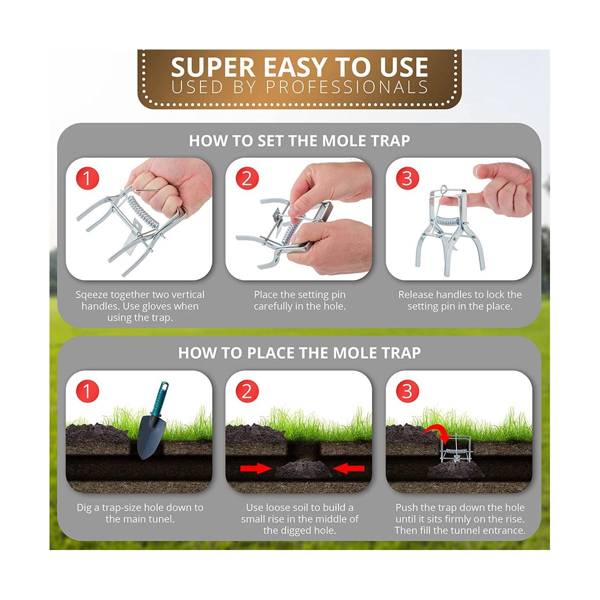 Mole Trap (Pack of 3) Powerful Trap to Catch Moles Protect