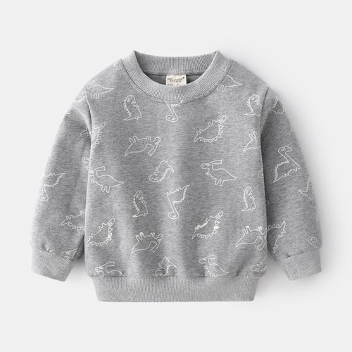 Cotton Kids Long Sleeve Dinosaur Boys Pullover Sweatshirts-Grey