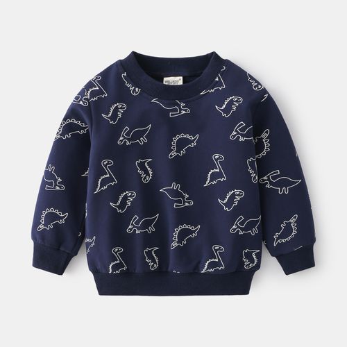 Cotton Kids Long Sleeve Dinosaur Boys Pullover Sweatshirts-Grey
