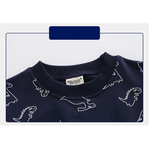 Cotton Kids Long Sleeve Dinosaur Boys Pullover Sweatshirts-Grey