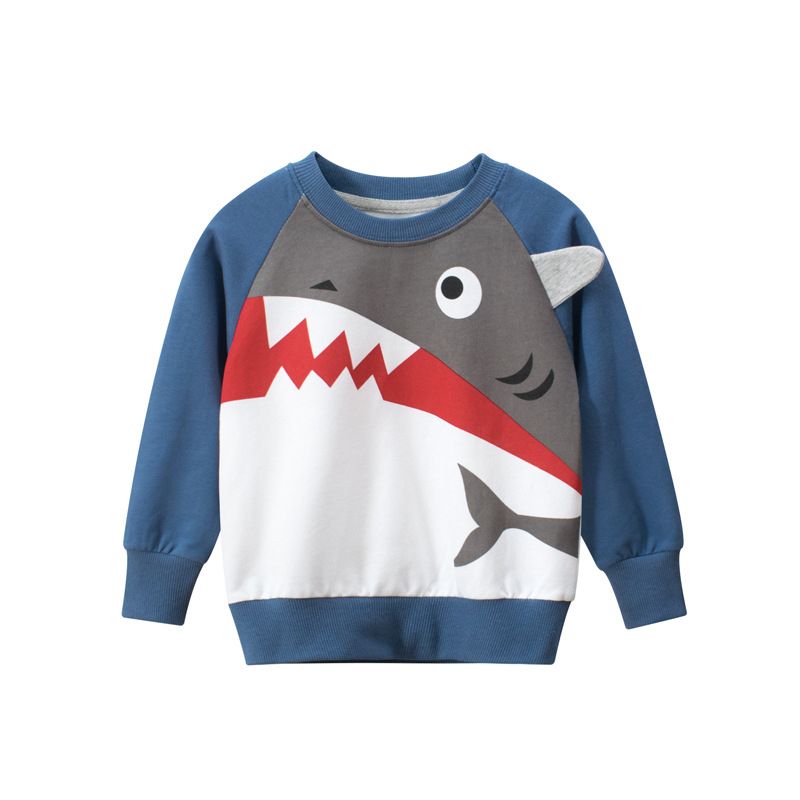 100% Cotton Kids Long Sleeve Cartoon Boys Pullover Sweatshirts-Blue