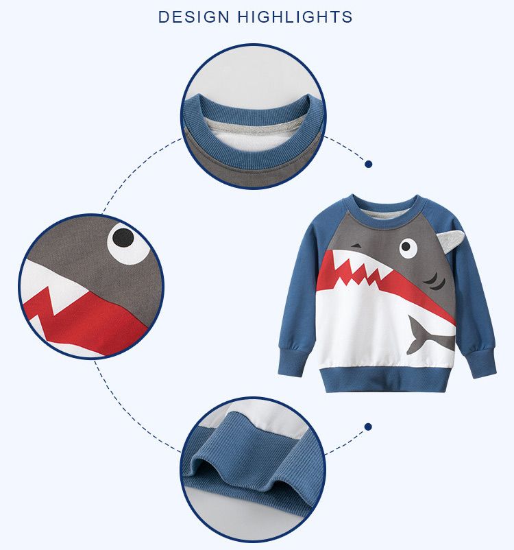 100% Cotton Kids Long Sleeve Cartoon Boys Pullover Sweatshirts-Blue