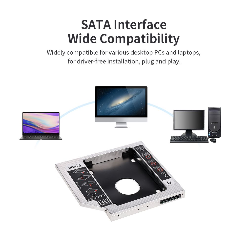 Aluminum Alloy SATA3.0 2nd HDD Caddy 9.5mm 2.5 Inch SSD HDD